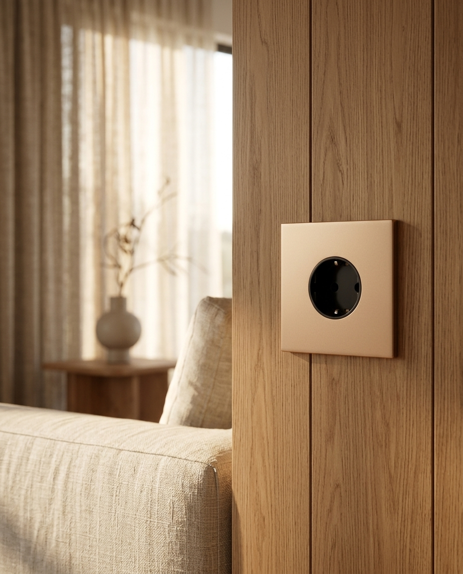 Wandcontactdoos Schuko 16A — Modern — Goud - Goud — Sfeerbeeld
