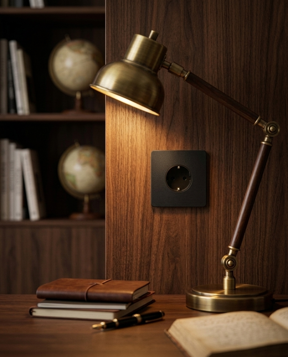 Wandcontactdoos Schuko 16A — Klassiek — Zwart - Zwart — Sfeerbeeld