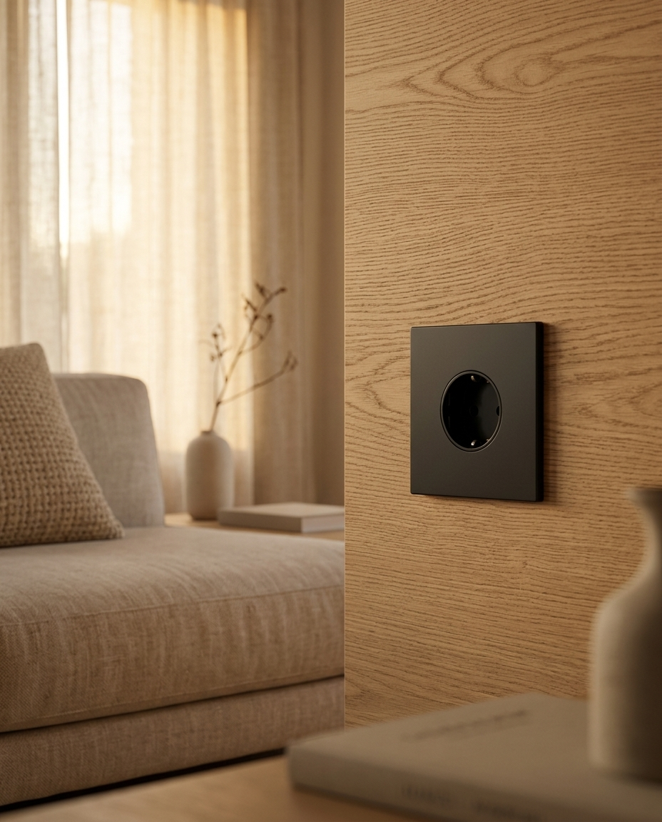 Wandcontactdoos Schuko 16A — Modern — Mat Zwart - Mat Zwart — Sfeerbeeld