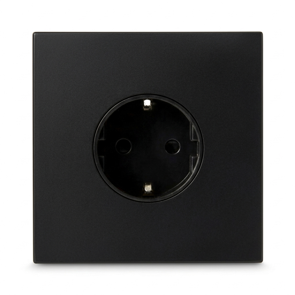 Wandcontactdoos Schuko 16A — Modern — Mat Zwart - Mat Zwart