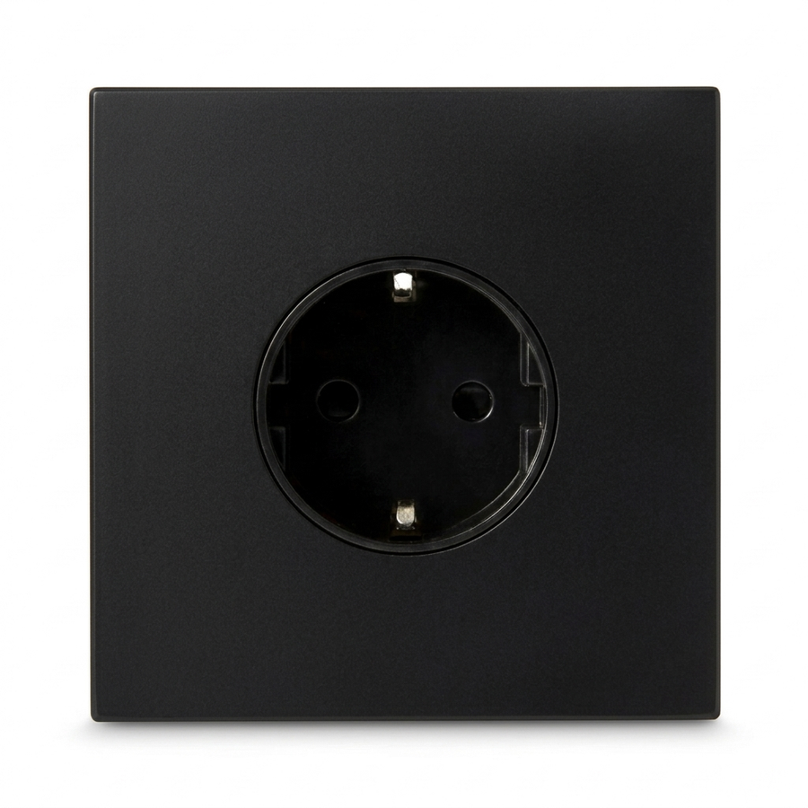 Wandcontactdoos Schuko 16A — Modern — Mat Zwart - Mat Zwart