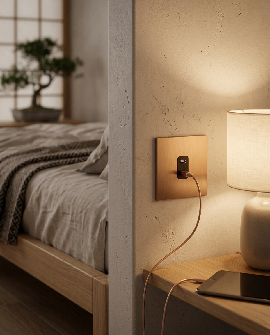 USB-A + USB-C Lader — Modern — Goud - Goud — Sfeerbeeld