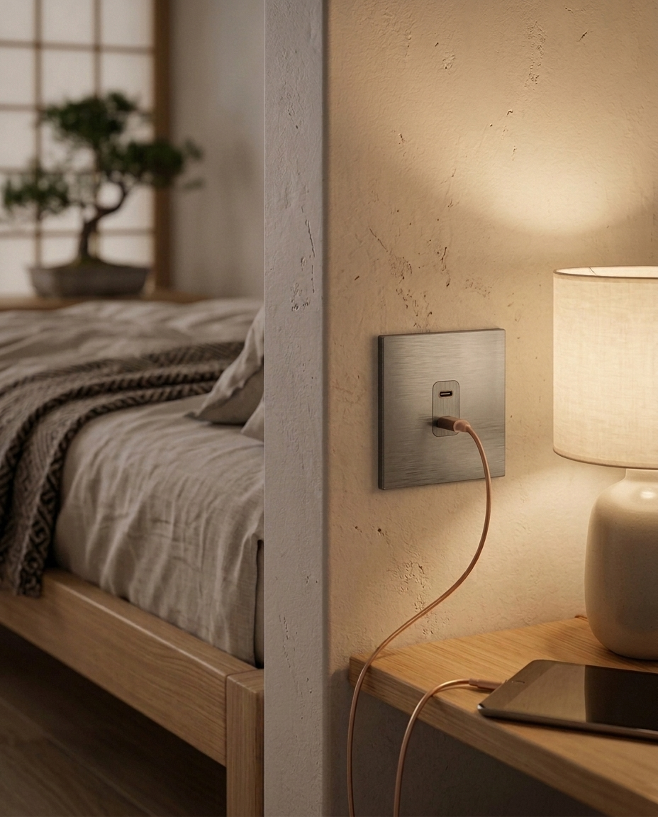 USB-A + USB-C Lader — Modern — Grijs - Grijs — Sfeerbeeld