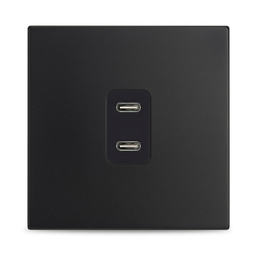 USB-A + USB-C Lader — Modern — Mat Zwart - Mat Zwart