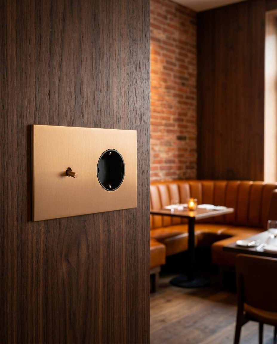 Tuimelschakelaar + Wandcontactdoos — Modern — Goud - Goud — Sfeerbeeld