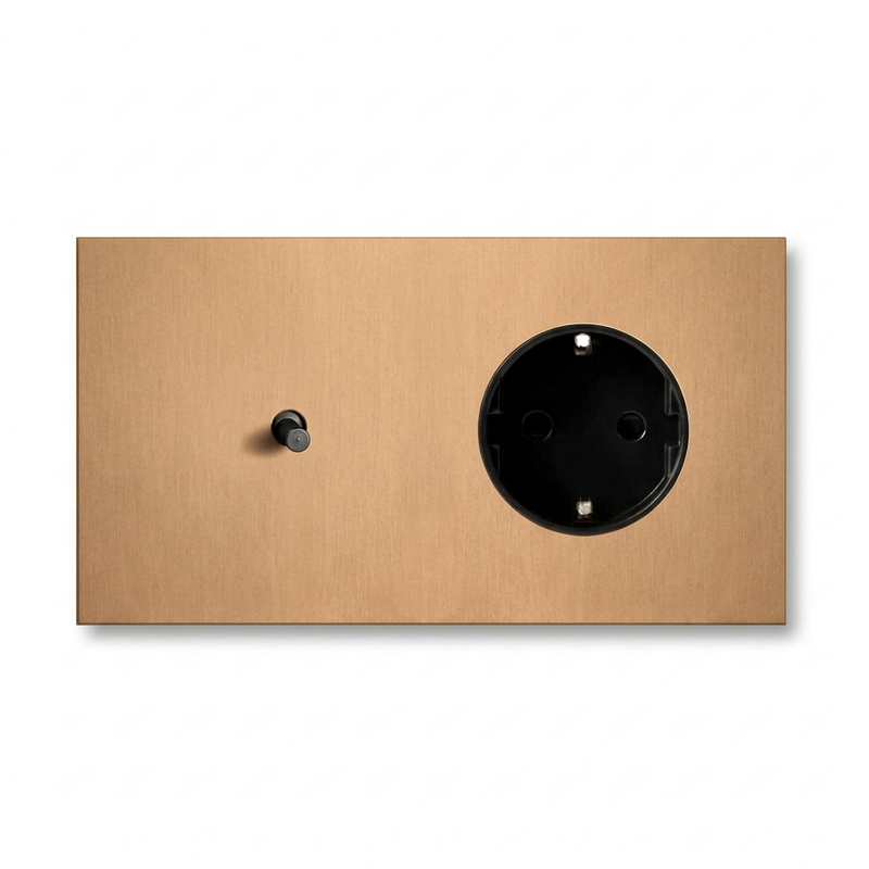 Tuimelschakelaar + Wandcontactdoos — Modern — Goud - Goud