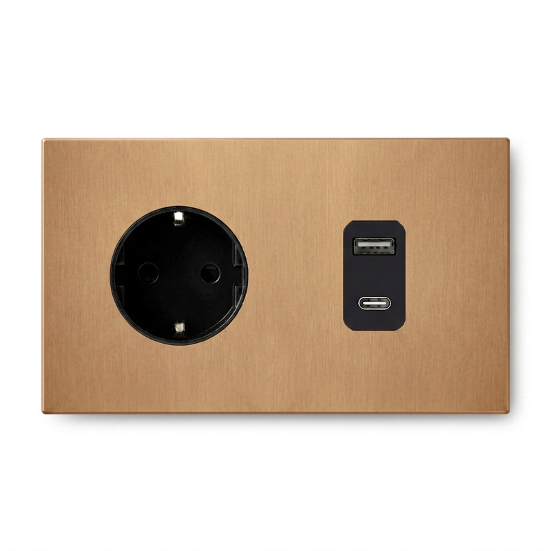 Wandcontactdoos + USB A/C — Zakelijk — Goud - Goud
