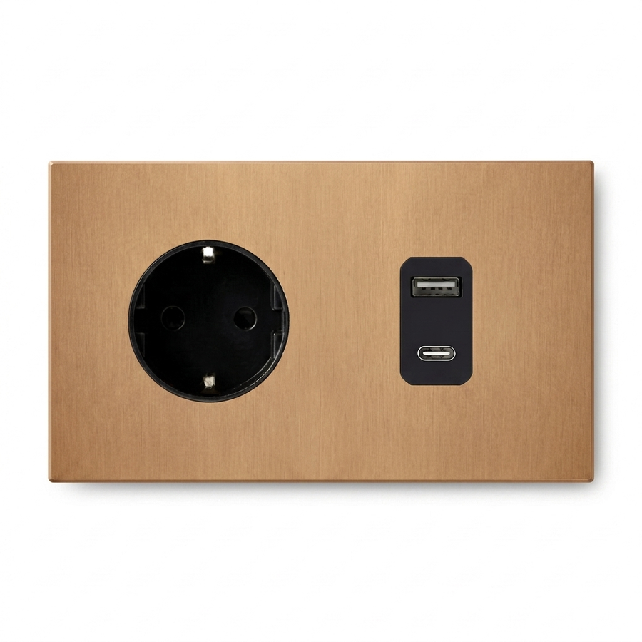 Wandcontactdoos + USB A/C — Zakelijk — Goud - Goud