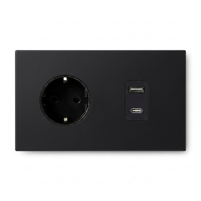 Wandcontactdoos + USB A/C — Zakelijk — Mat Zwart - Mat Zwart