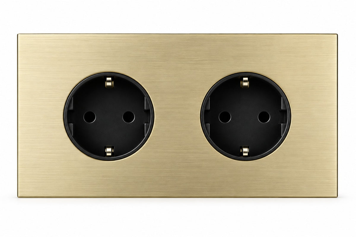 Wandcontactdoos Dubbel - Modern - Goud