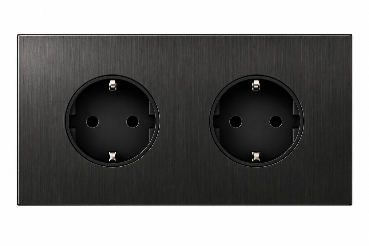 Wandcontactdoos Dubbel - Modern - Mat Zwart