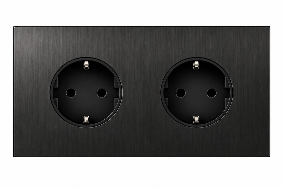 Wandcontactdoos Dubbel - Modern - Mat Zwart