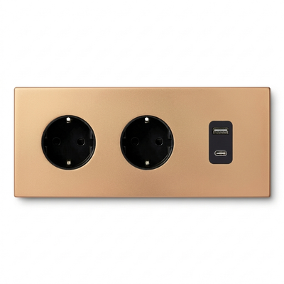 2× Wandcontactdoos + USB A/C — Zakelijk — Goud - Goud