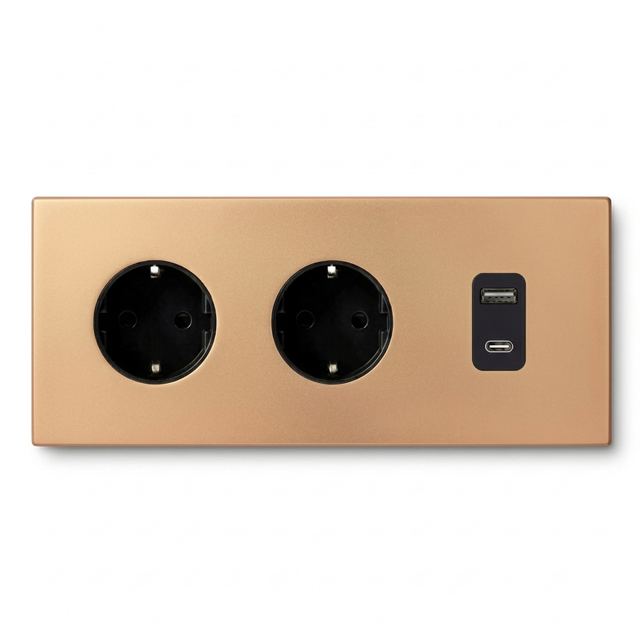 2× Wandcontactdoos + USB A/C — Zakelijk — Goud - Goud